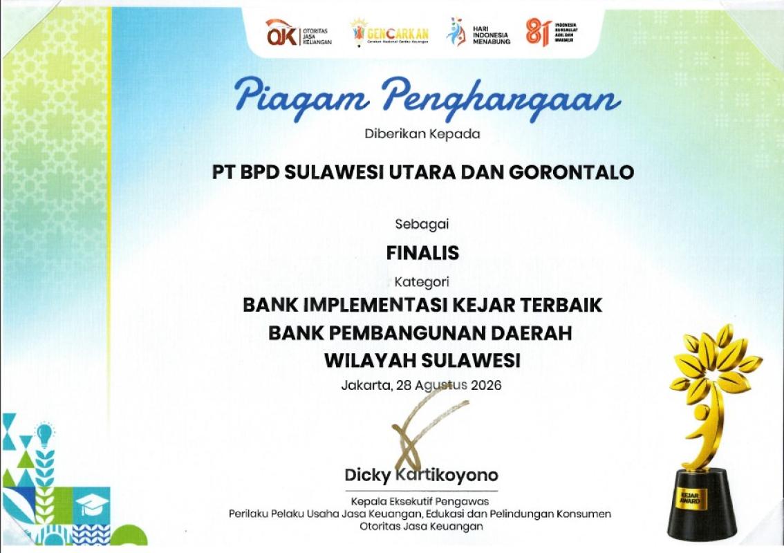 Bank SulutGo Raih Prestasi Gemilang sebagai Finalis "Bank Implementasi KEJAR Terbaik" di Ajang KEJAR Award OJK 2026