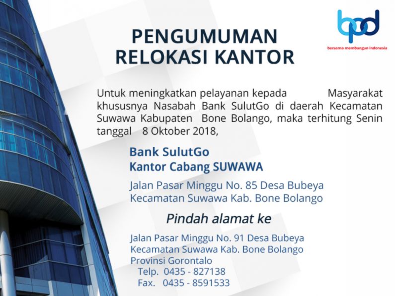 Relokasi Kantor Cabang Suwawa